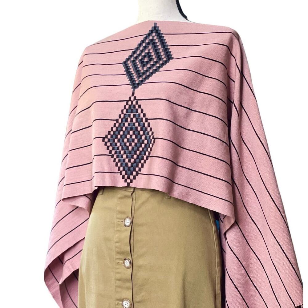 Mayan Hand Woven Cotton Poncho One Size Mexican Boho